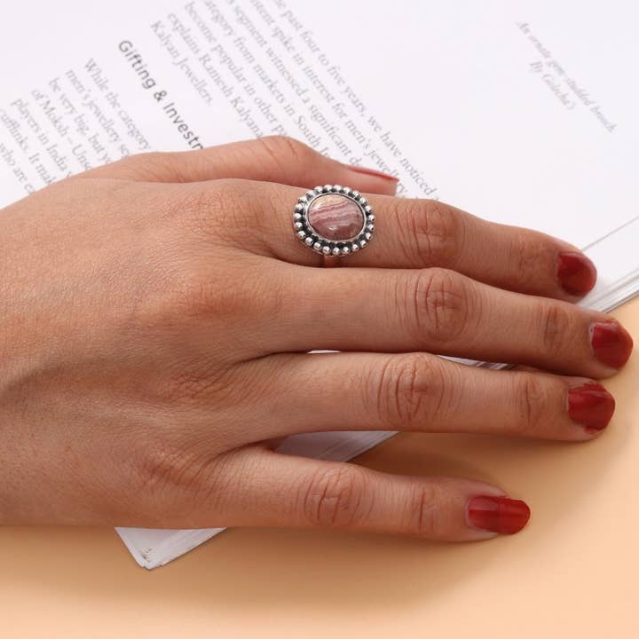 Jay Jools - Wholesale Cocktail/Statement Ring - Rhodochrosite Handmade Ring: 925 Silver Jewelry for Her2