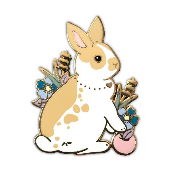 Tan and White Rabbit Enamel Pin for wholesale by The Crowned Rabbit