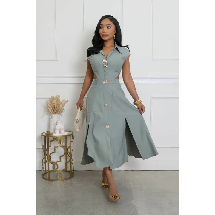 ELEGANT KANTUDSKÆRING MIDI KJOLE for engroshandel hos Esmeray Clothing