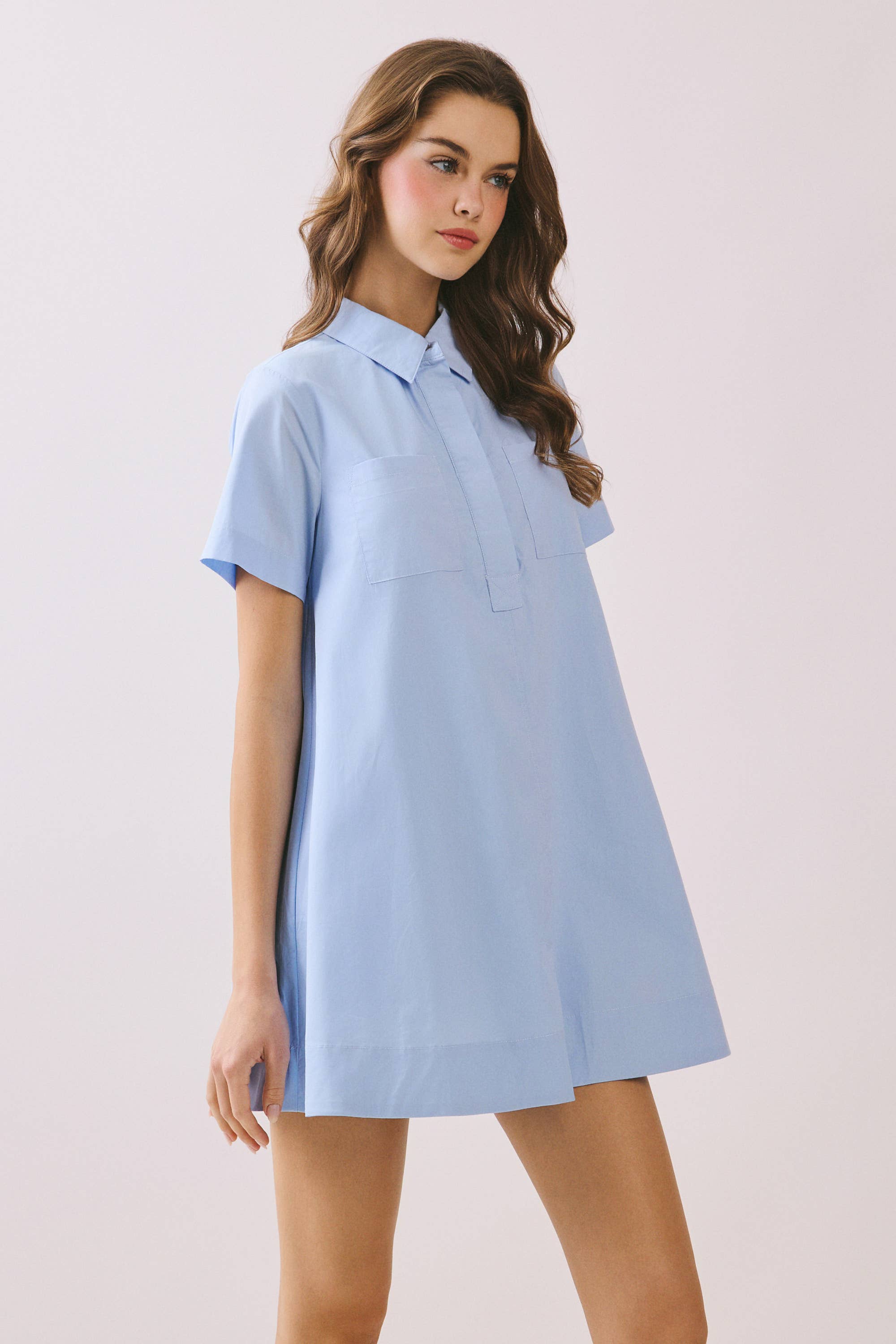 TCEC - Wholesale Dress - Women's - CD05723-Button Down Bold Contrast Stitching Shirt Dress1