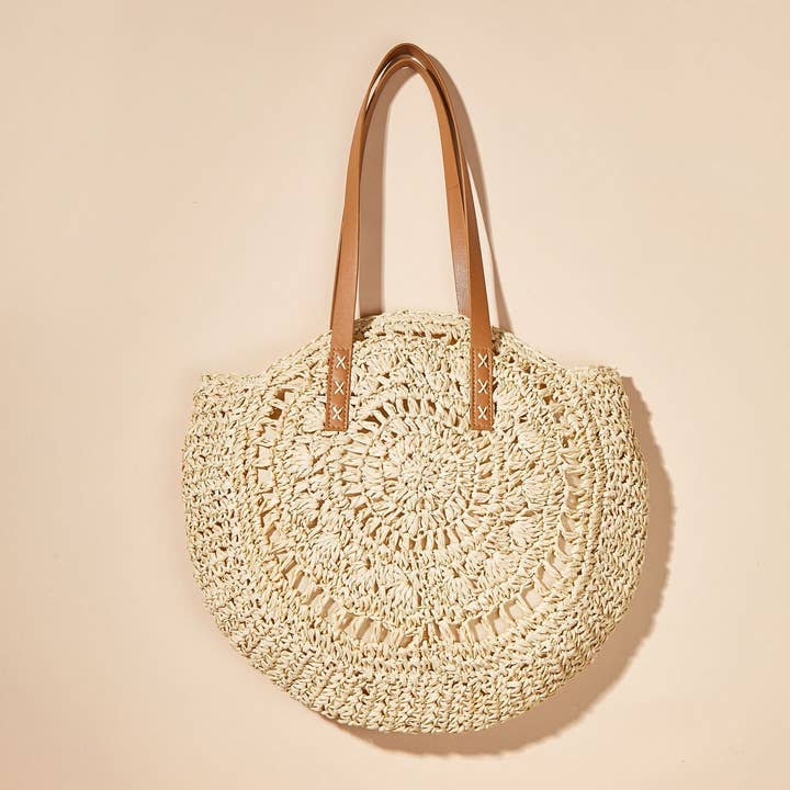 ACCITY - Wholesale Beach Bag - WOMEN HOLLOW FLOWER ROUND STRAW BAG_CWAB1980