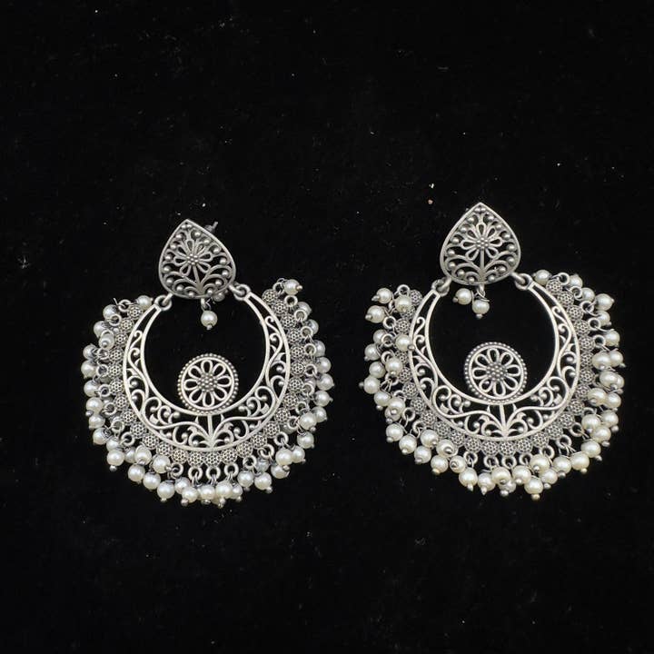 Quirky Fashions - Wholesale Dangle earrings - Indian Oxidised Chandbali German Silver Stud Earrings3