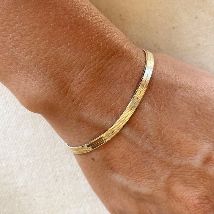 GoldFi - Wholesale Link & Chain Bracelet - 18k Gold Filled 4mm Herringbone Bracelet