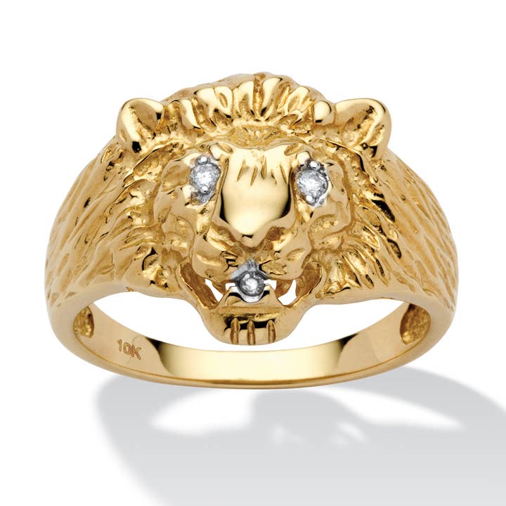 Men's Diamond Accent Solid 10k Yellow Gold Lion's Head Ring for wholesale by PalmBeach Jewelry