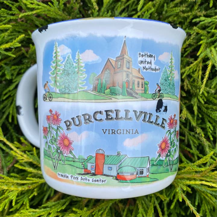 Sweetgum Studio - Wholesale Coffee Mug - Stoneware Distressed Mug with Blue Trim 14 oz.44