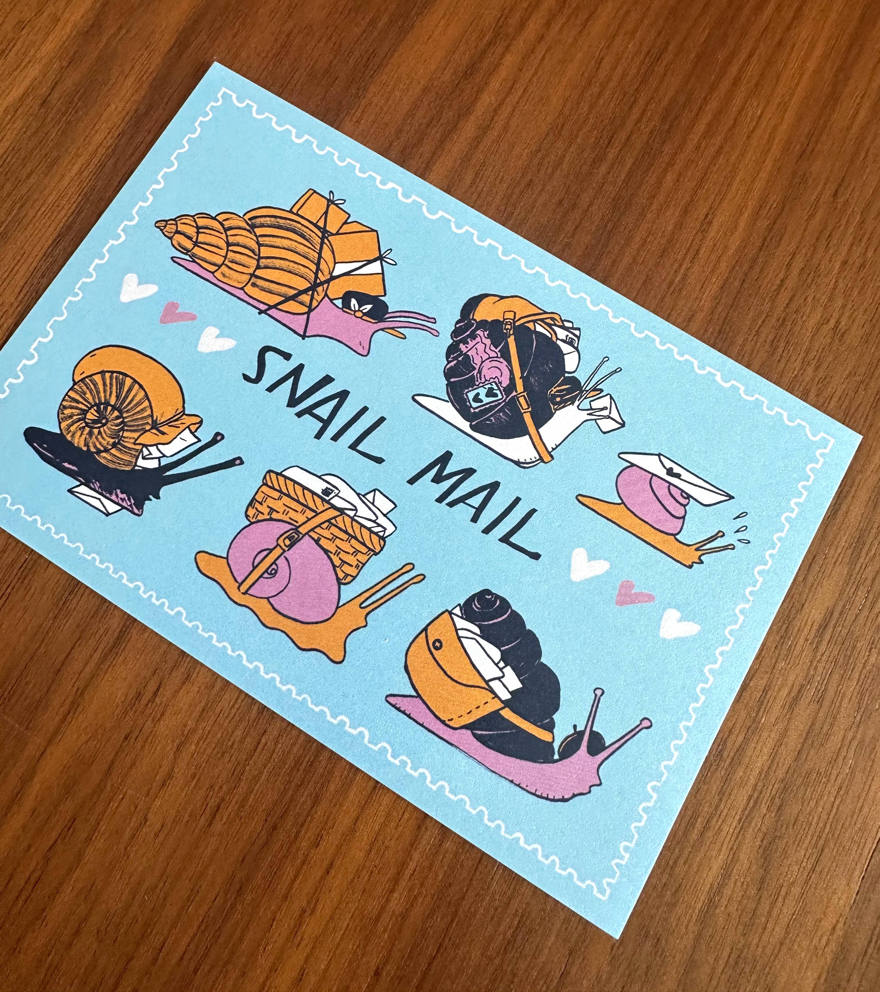 Jennifer Yung Art – wholesale Postcard – Snail Mail Special Delivery Pun Cute Postmen Postcard2