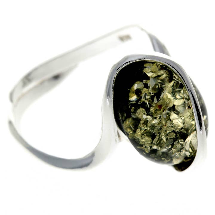 SilverAmber Jewellery - Vente Solitaire - Bague ajustable moderne en argent sterling 925 et ambre de la Baltique - GL4779