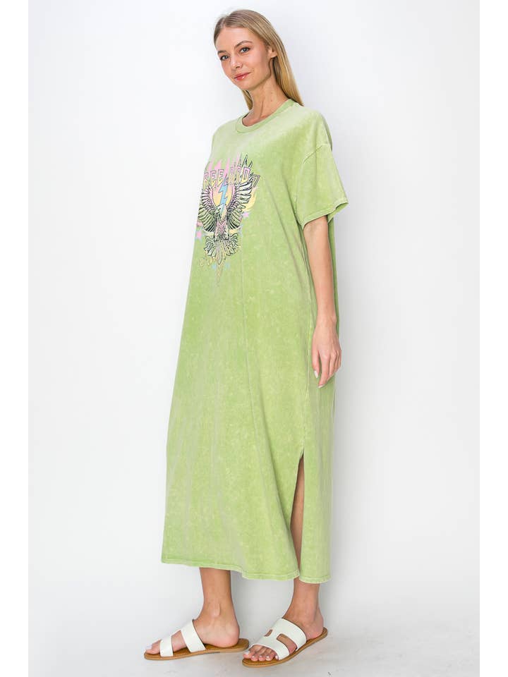 J.Her - Wholesale Dress - Women's - MineralWash Graphic Casual Dress FREE BIRD HD5711..10