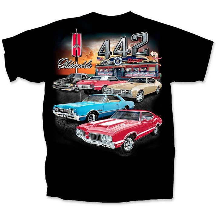 Joe Blow T's - Wholesale T-Shirt (Graphic) - Unisex - GM 442 Oldsmobile Cutlass Vintage Cars Diner T-Shirt