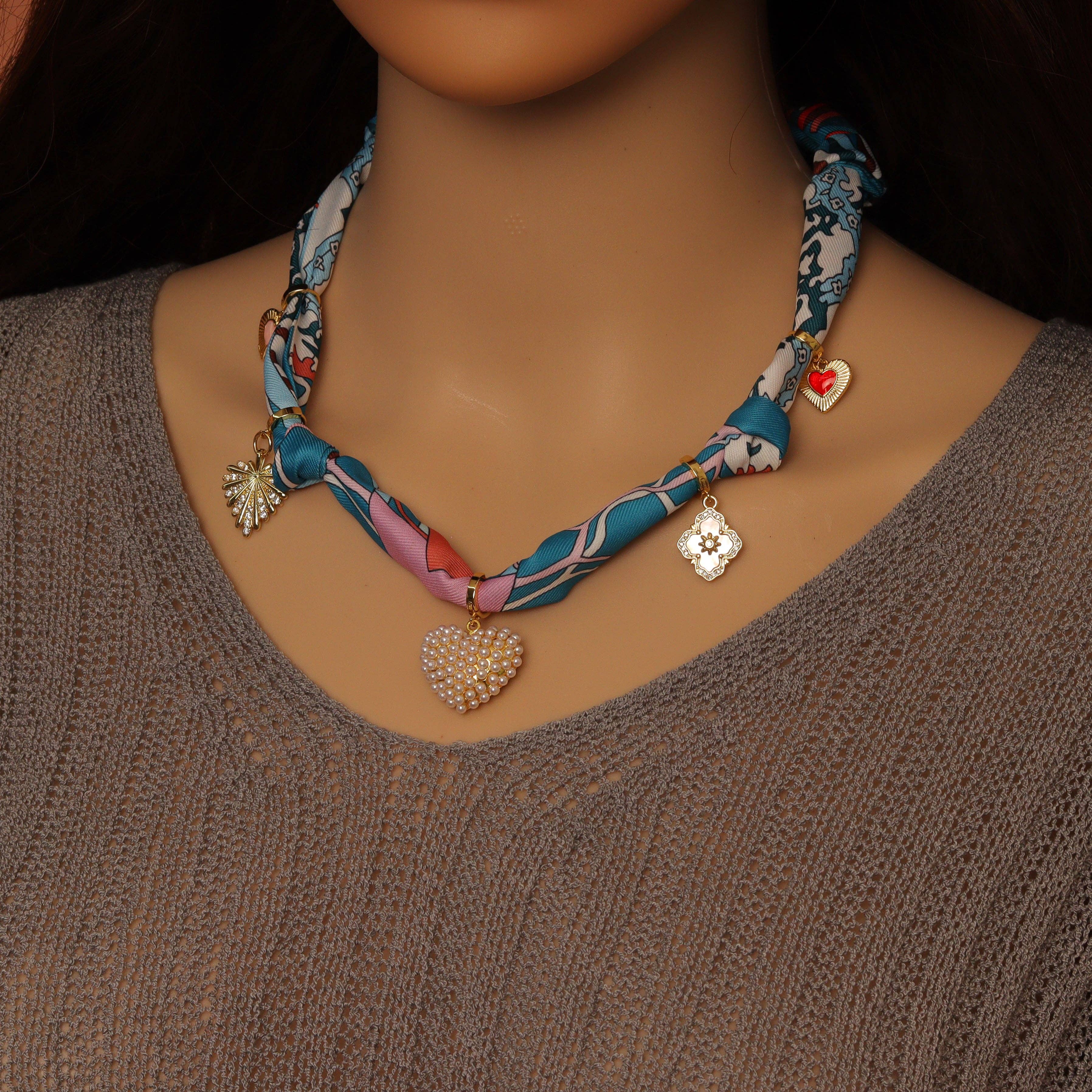 BestBeads&Beyond - Wholesale Pendant/Charm Necklace - Convertible Scarf Necklace, Adjustable Silk Scarf Statement Necklace, sku#EF80620