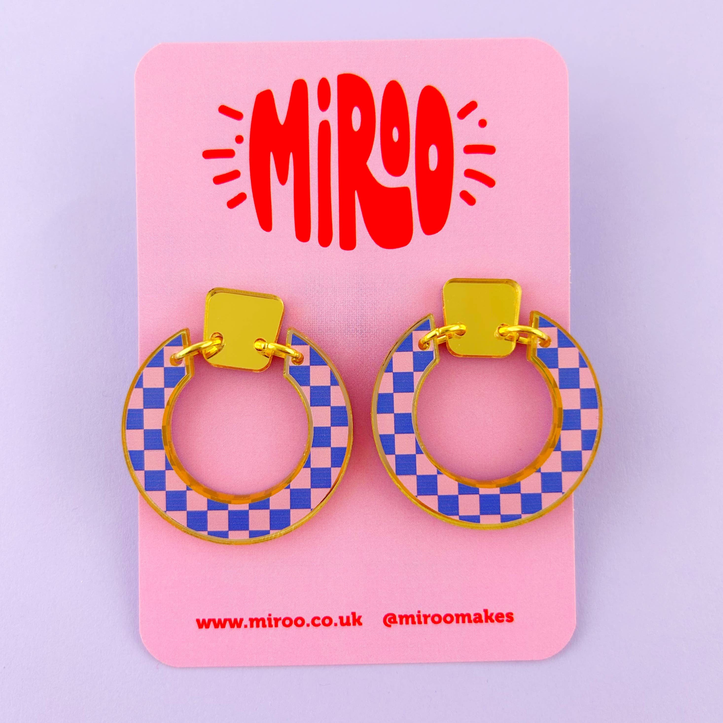 Miroo - Wholesale Dangle Earrings - Checkerboard 'Lois' erring- pink & blue1