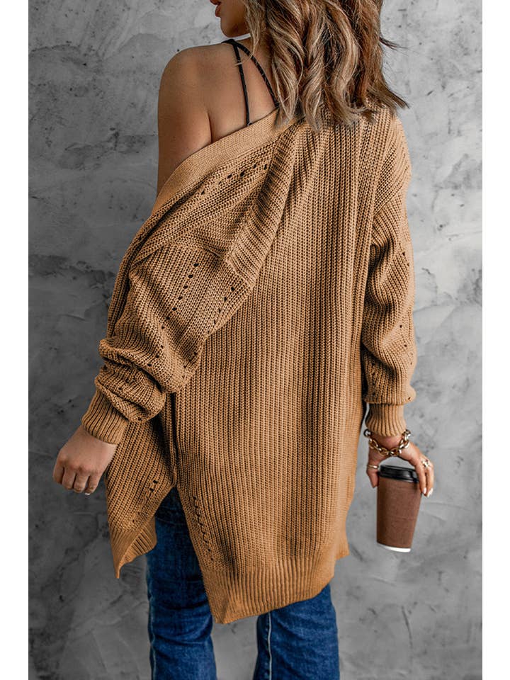 Apricot Hollowed Knit Side Slit Cardigan for wholesale on Faire