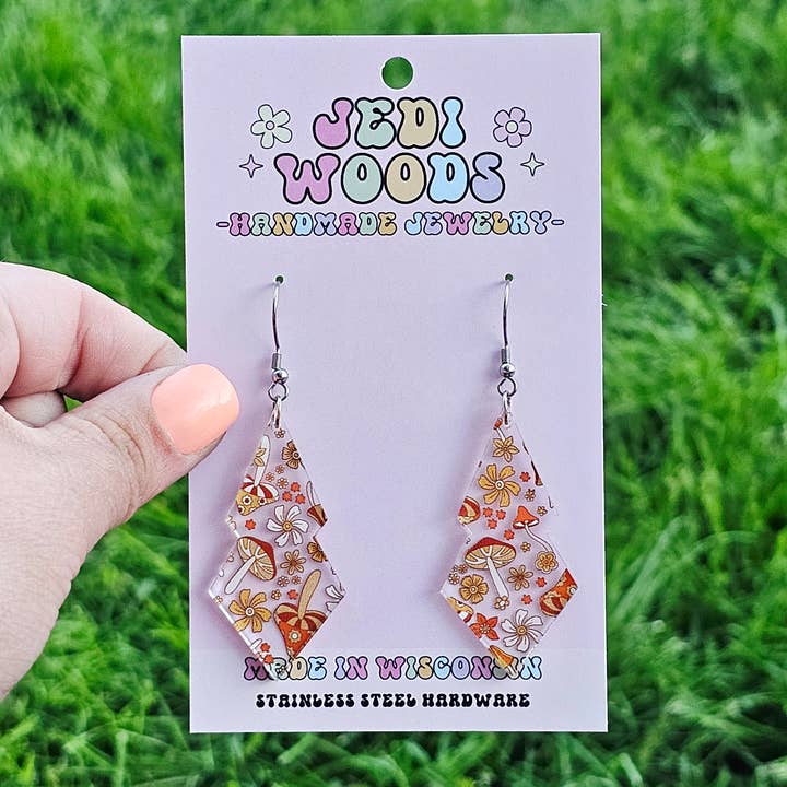 Orecchini Pendenti a Fungo Retrò Doppio Diamante per la vendita all'ingrosso da parte di Jedi Woods LLC