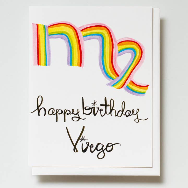 Quinn Curnow - Vendita all'ingrosso Biglietti di auguri - Biglietto di auguri Zodiac Arcobaleno Vergine