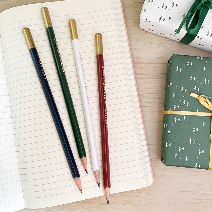 Clara and Macy - Wholesale Pencil - Set Of Two 'Merry And Bright' Christmas Pencils