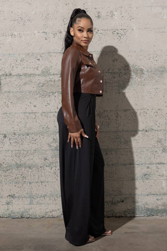 Melrose with Love - Vente Veste en cuir – femme - VESTE COURTE BOUTONNÉE EXTENSIBLE EN POLYURÉTHANE6