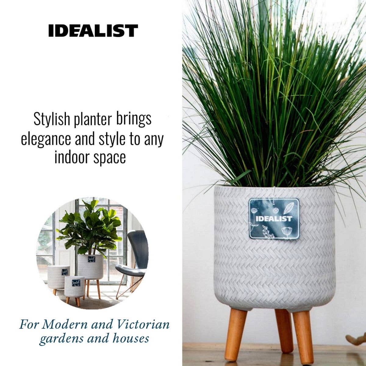 Idealist Lite Fibrestone Planters - Wholesale Plant Pot - IDEALIST Plaited Round Indoor Planter with Legs6