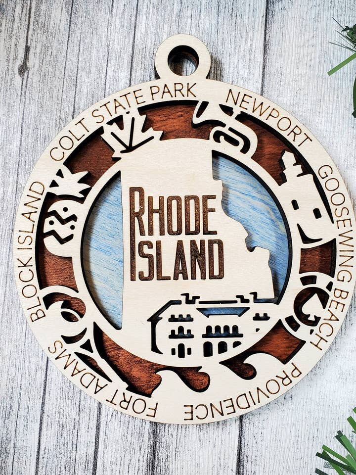 Ornement d'État, décoration américaine en bois, décoration de Noël, décoration du Rhode Island pour la vente par Creekside Cottage Designs