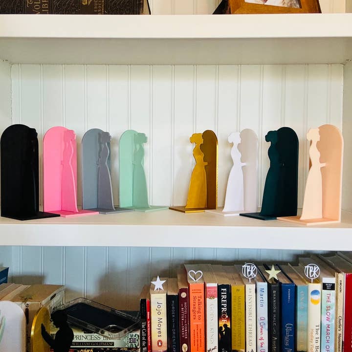 Modern Home Decorations - Wholesale Bookend - Pride and Prejudice Bookends | Literary Decor | Book Lover Gift | Regency Style Bookends | Elizabeth and Darcy Silhouette Bookends |BookNook2