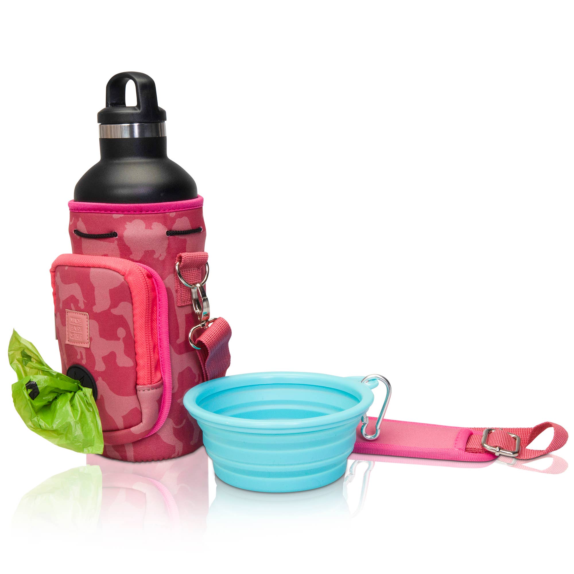 MADE EASY KIT – Suporte para garrafas/garrafeira por atacado – Kit fácil de transportar garrafa de água com bolso para saco de cocô de cachorro57