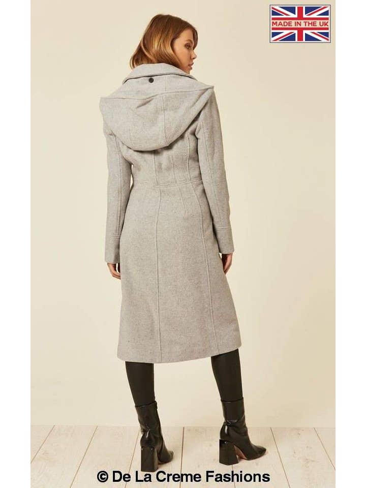 De La Creme Fashions - Vente Manteau – femme - Manteau mi-long à capuche en laine et cachemire Beatrice10
