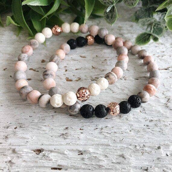 REMOVED BRAND – wholesale Pärlarmband – Rosa Zebra Jasper + Rose Gold + Lava Rock bead armband2