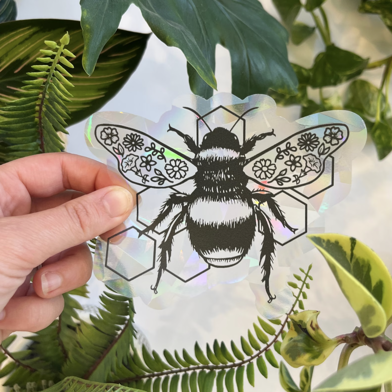 Art by Sharell - Wholesale Suncatcher - Floral Bee Suncatcher Sticker, Insect Rainbow Window Decal4