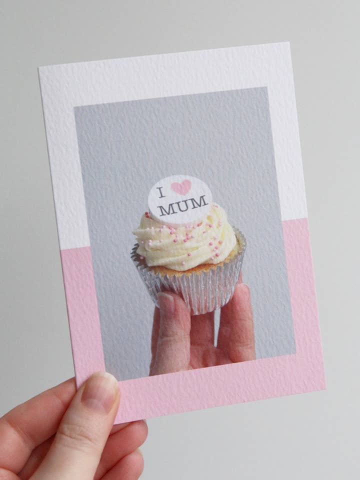"I Heart Mum" Cupcake Photo Card for wholesale by Afternoon Crumbs