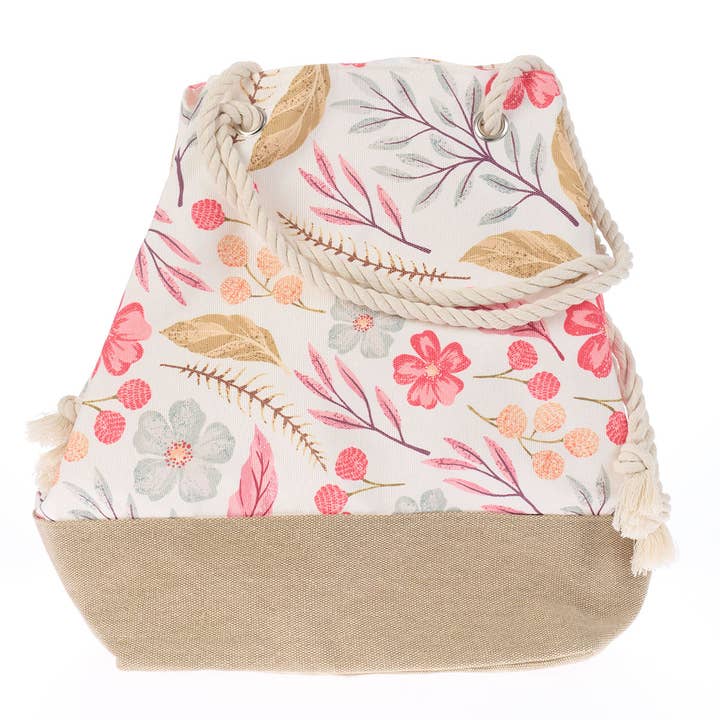 Christian Art Gifts - Wholesale Tote Bag - Women's - Tote Canvas Tan/White Floral Printed Blessed