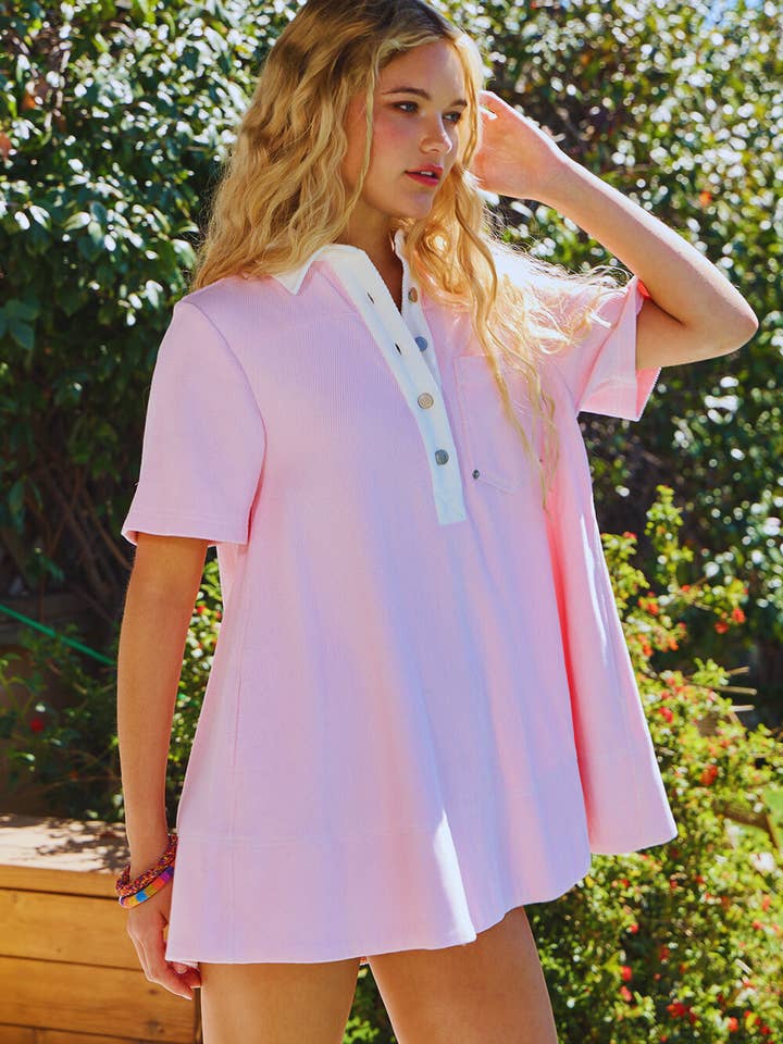 Baby pink ID4328 Pleating At Back T-shirt Mini Dress for wholesale on Faire