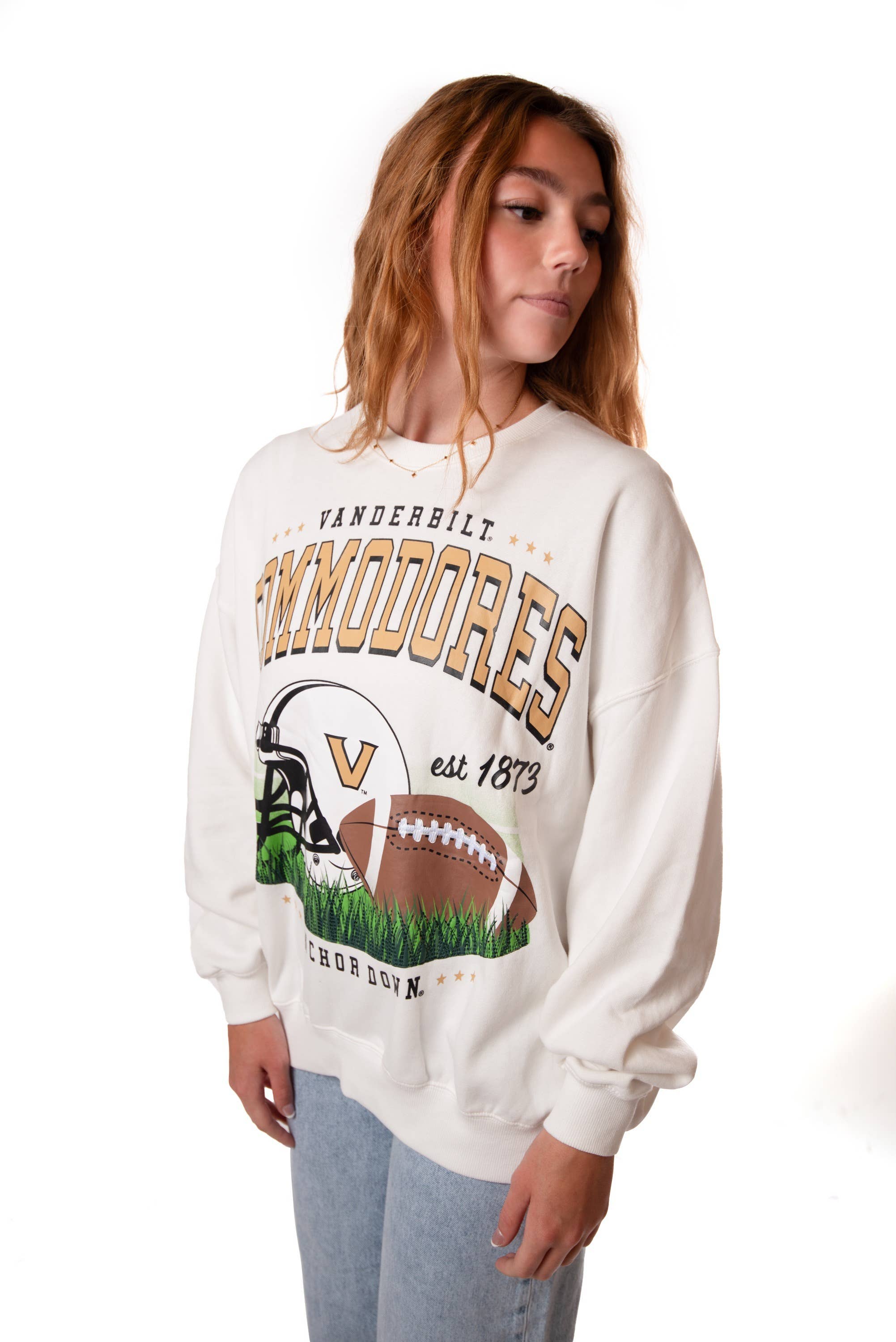 WHITE Vanderbilt Malone Multimedia OS Fleece Crew for wholesale on Faire3