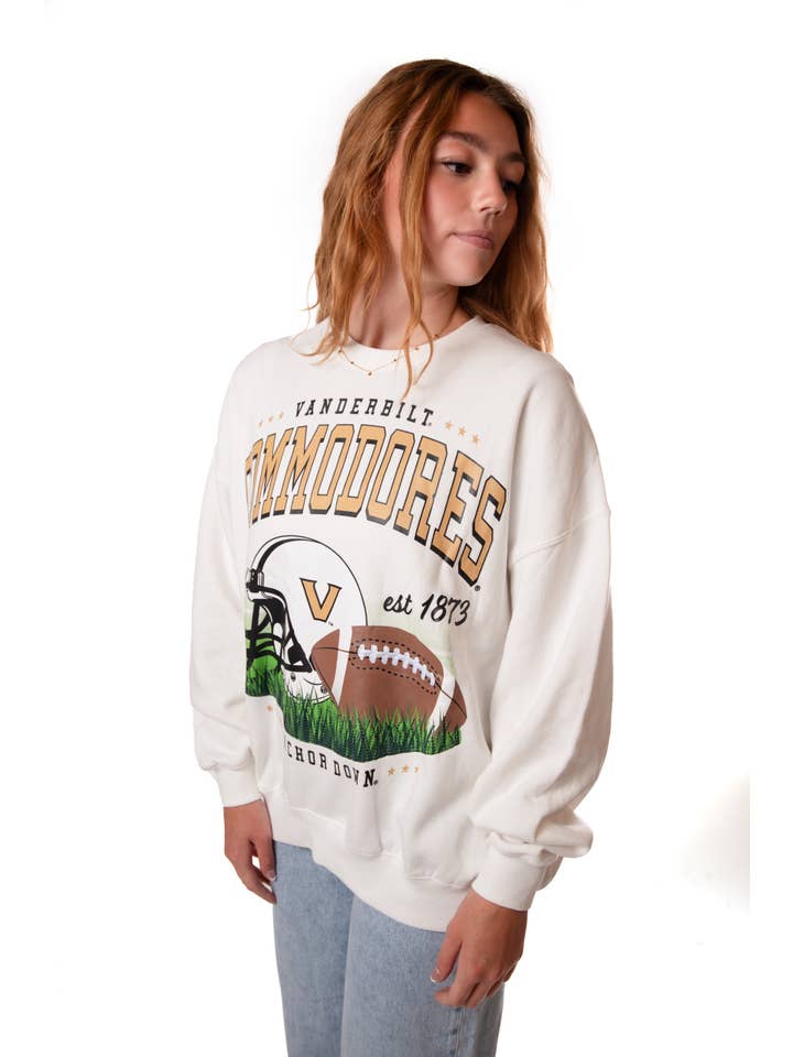 WHITE Vanderbilt Malone Multimedia OS Fleece Crew for wholesale on Faire3