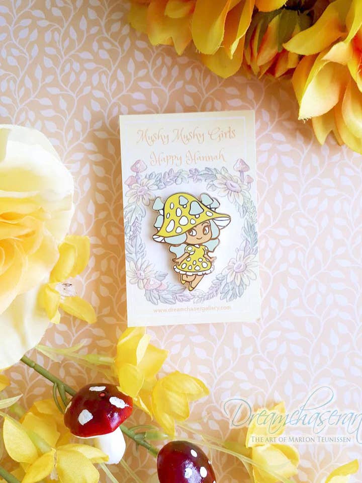 Happy Hannah enamel pin for wholesale by Dreamchaserart