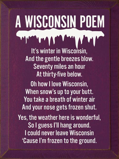 SAWDUST CITY – wholesale Sign – A Wisconsin Poem: It's winter in Wisconsin..7