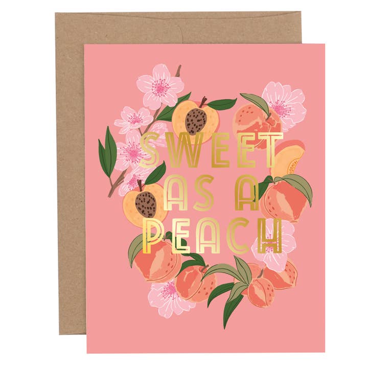Carte de vœux Sweet As A Peach en lettres majuscules pour la vente par Paper Farm Press