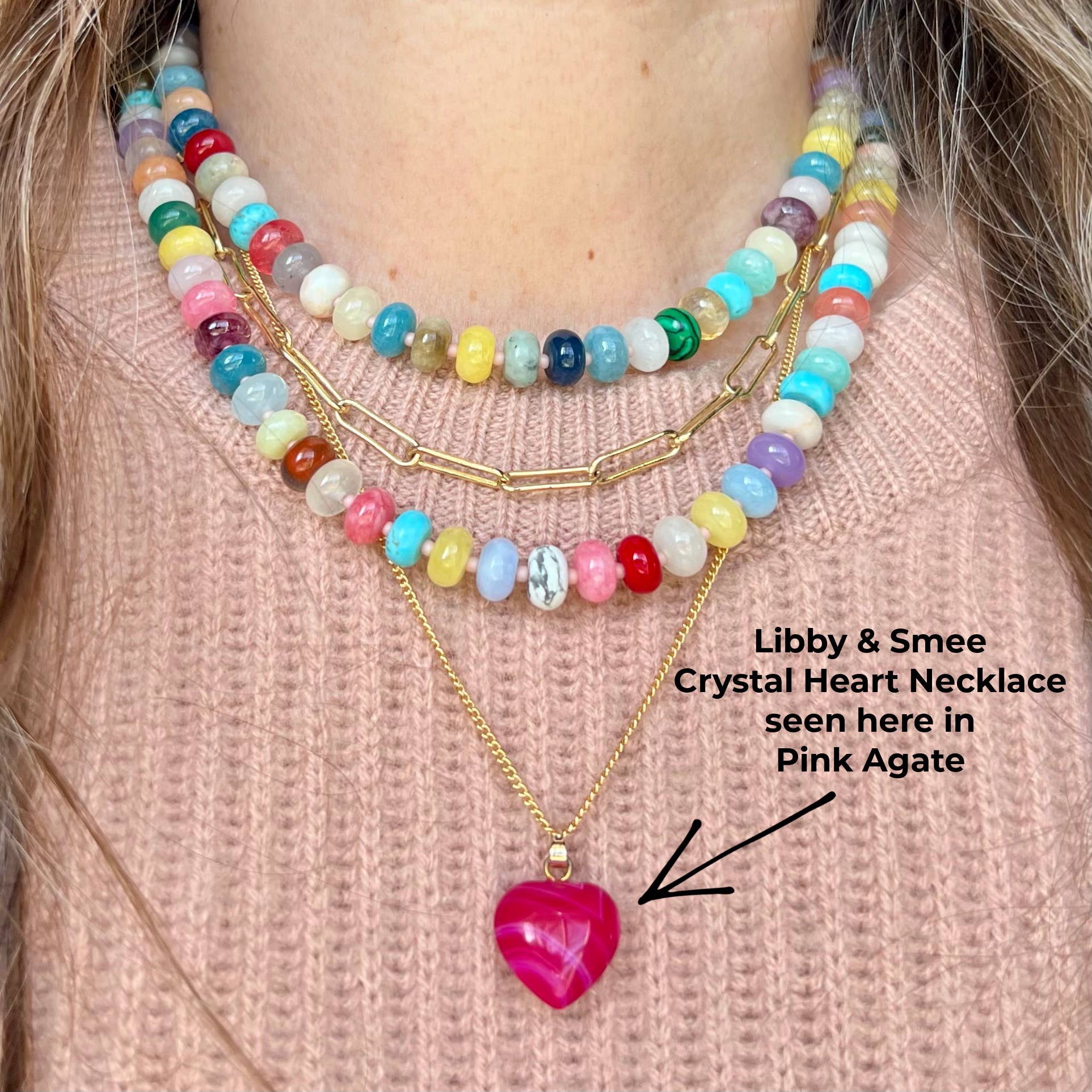 Libby & Smee - Wholesale Pendant/Charm Necklace - Crystal Gemstone Heart Necklace on Gold Chain4