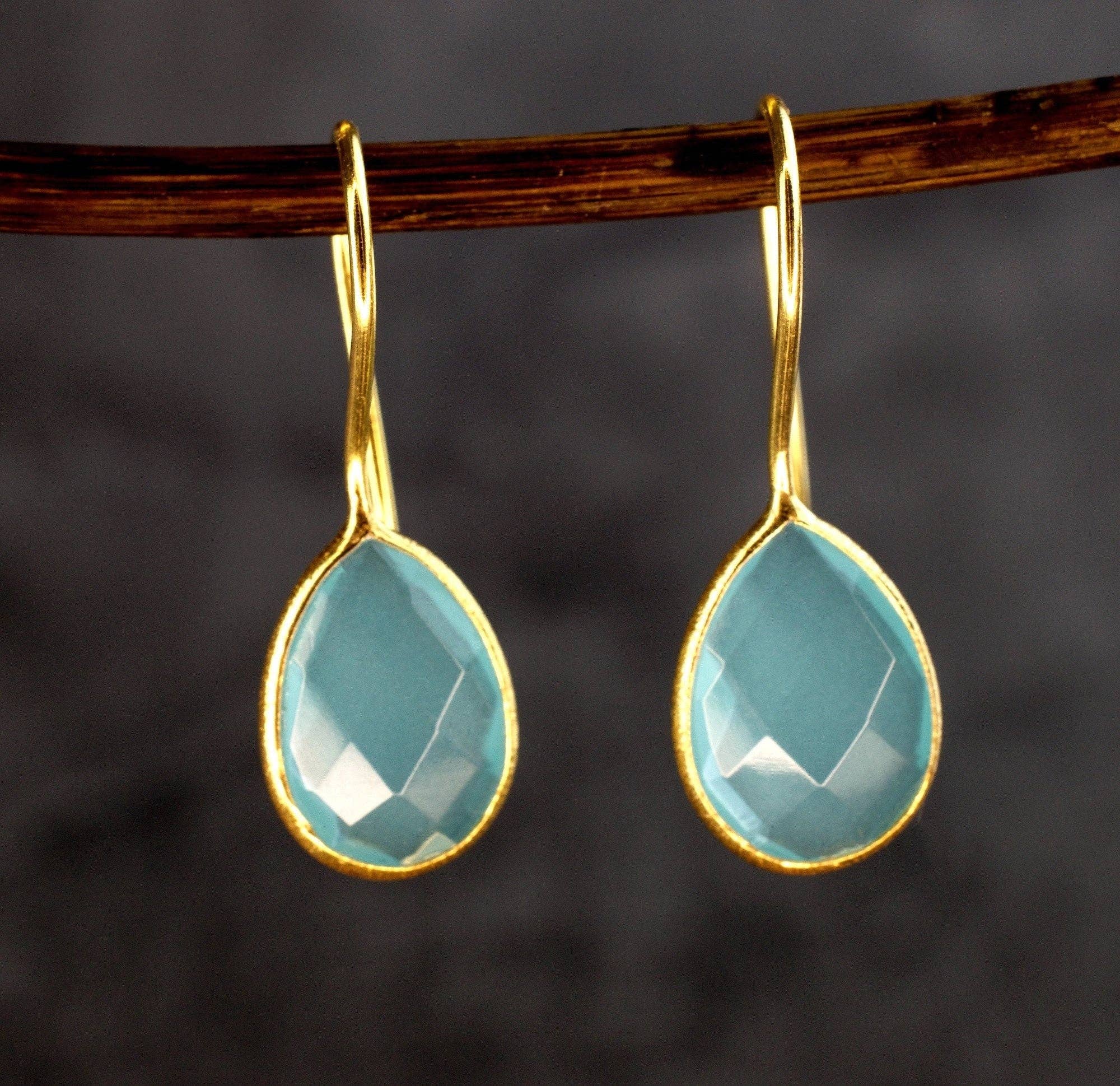 MadamLili - Wholesale Dangle Earrings - Aquamarine Gold Earrings - 925 Sterling Gold Plated Luxurious2