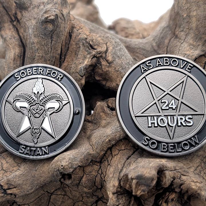 SOBER FOR SATAN - 24 HOUR "LIGHT IN THE DARKNESS" GLOW CHIP for wholesale by Ninja Ferret Art