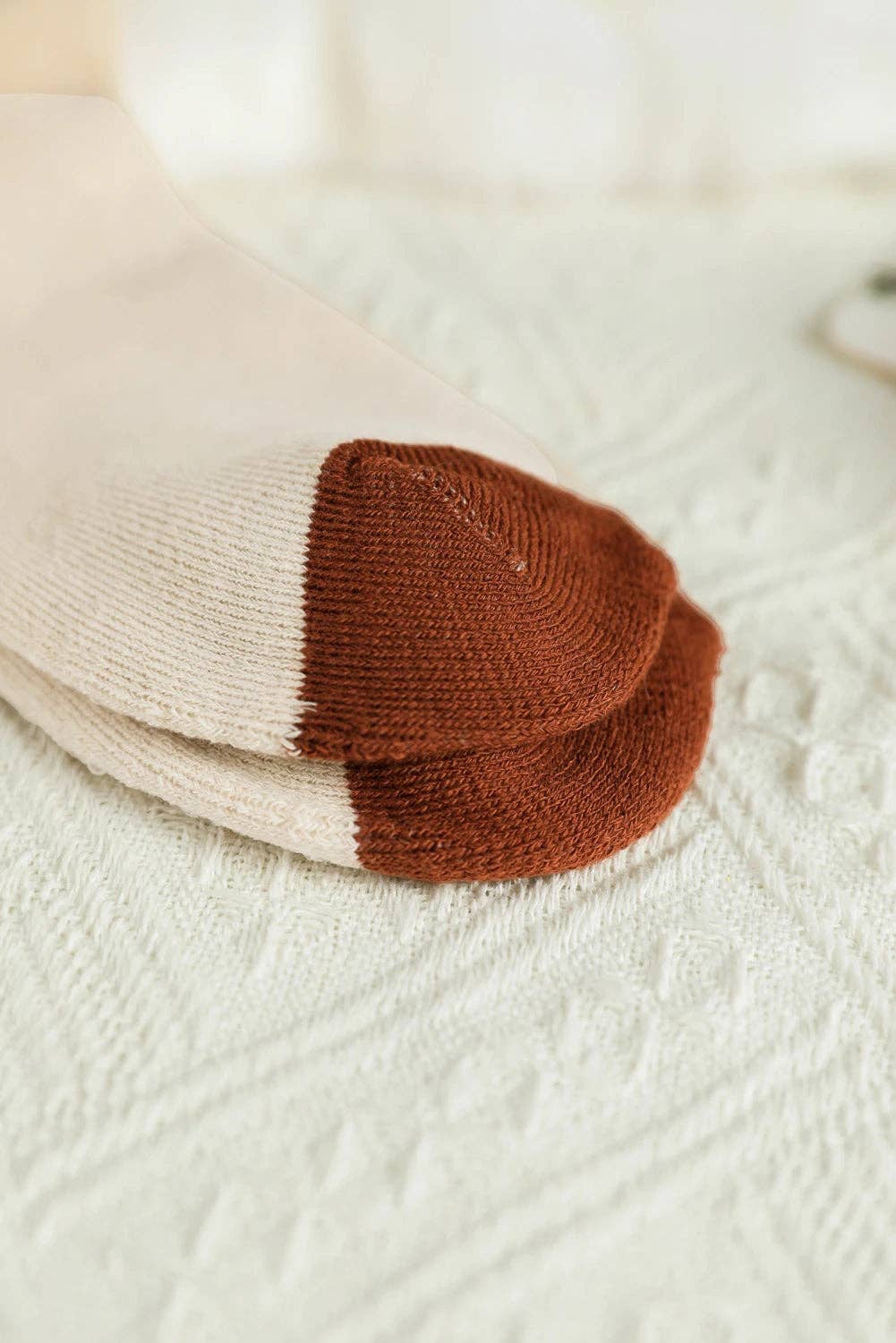 Khaki Bow Printed Color Block Knit Womens Socks for wholesale on Faire3