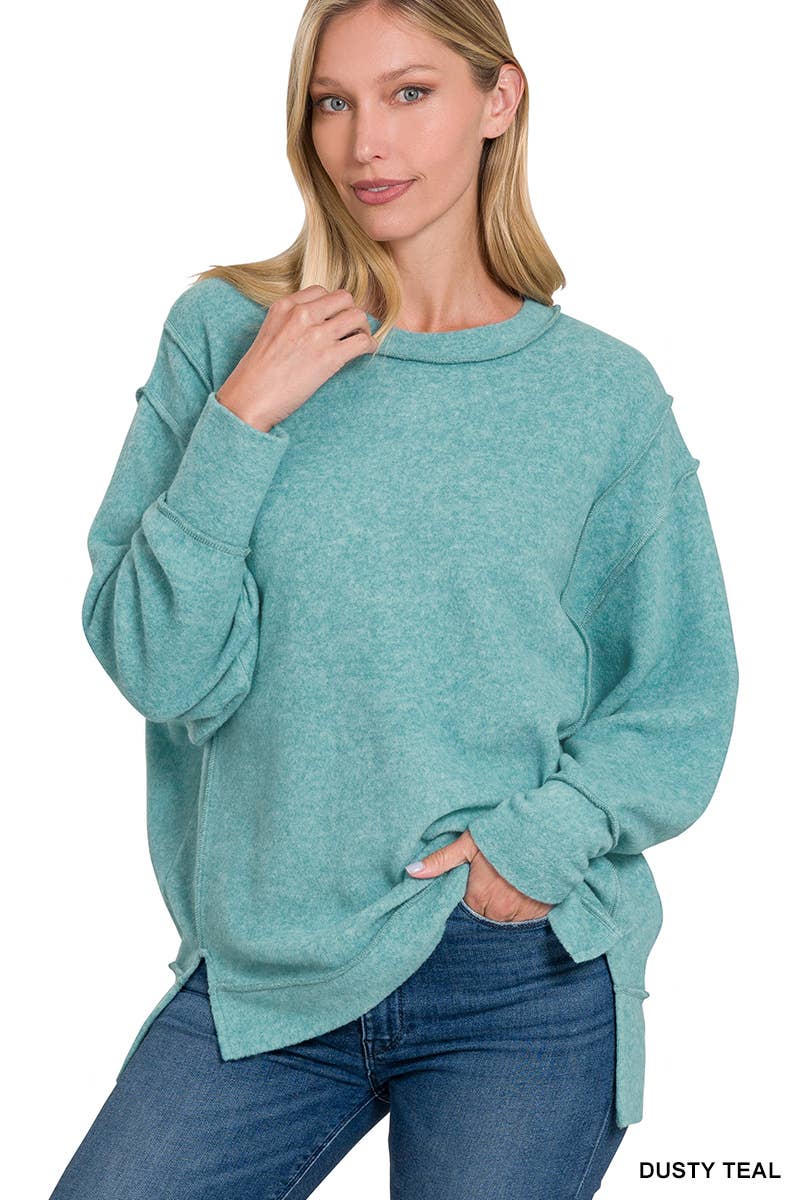 42POPS - Wholesale Knit Sweater - Women's - `.Brushed Melange Hacci Exposed Seam Sweater W/ Side26