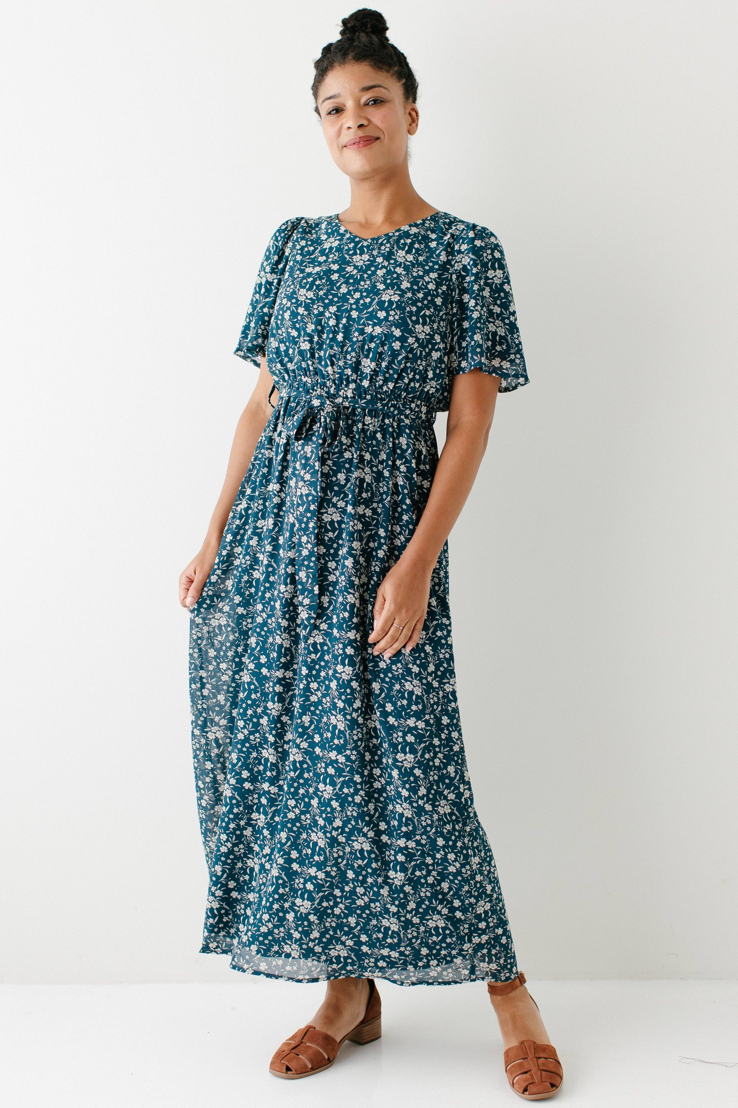 Deep Teal 'Esther' Floral Print Maxi Dress FINAL SALE for wholesale on Faire0