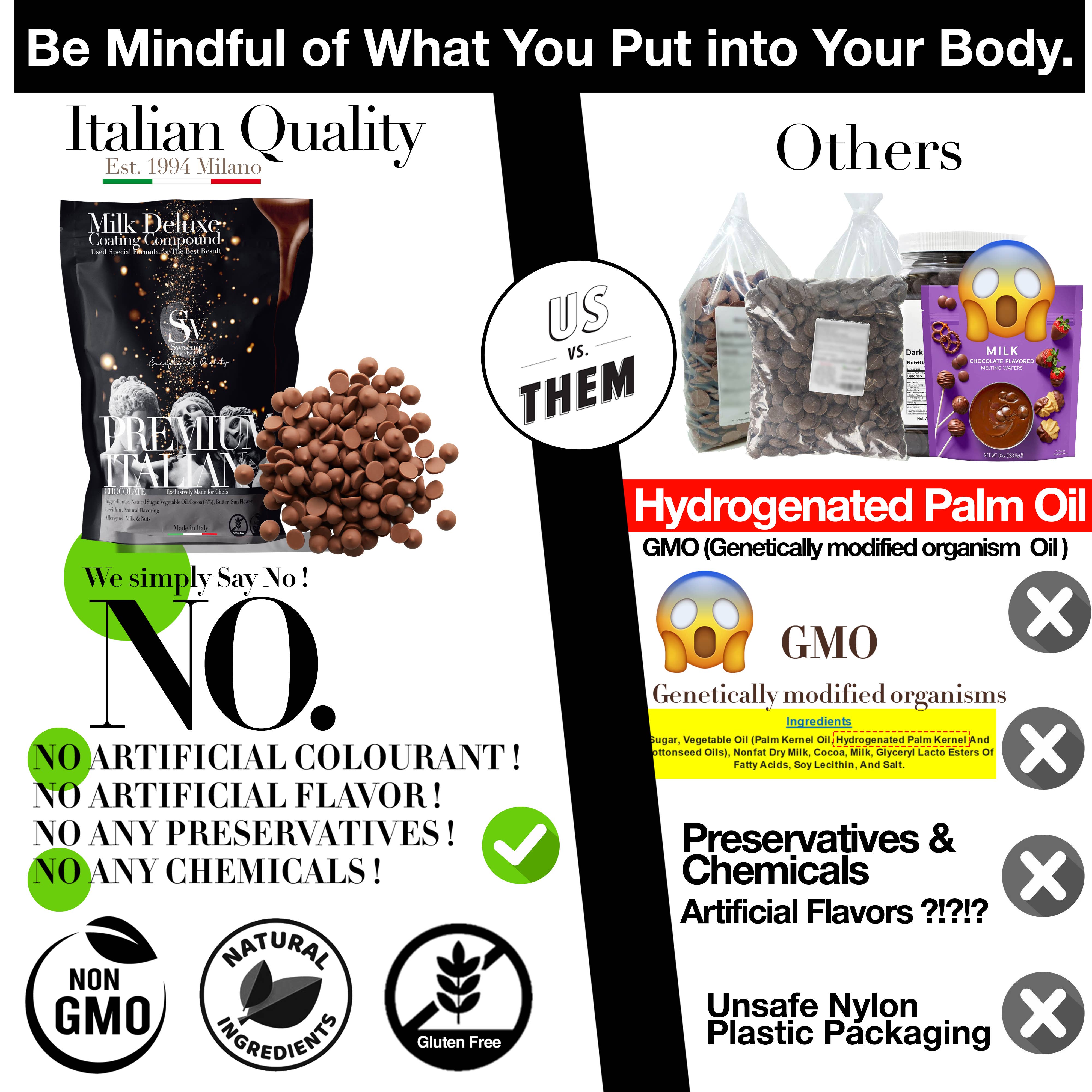 Swisense - Wholesale Chocolate Bar - Premium ITALIAN DELUXE MELTING CHOCOLATE ONLY 5 NATURAL INGR9