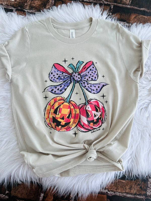 Toddler/Youth Pumpkin Cherry Bow Tee for wholesale by Southern Swank