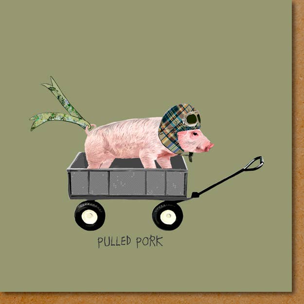 Animal 029... Carte de vœux au porc effiloché pour la vente par Sally Scaffardi Design