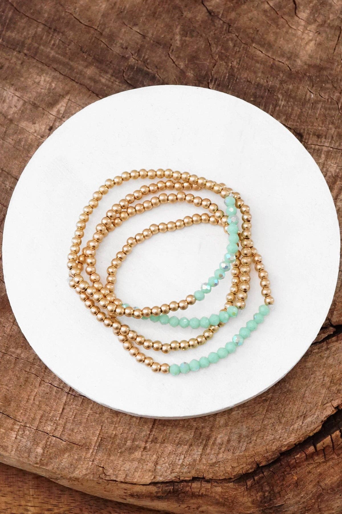 PennyLine inc - Wholesale Beaded Bracelet - Small Worn Gold tone and Glass beads bracelet stack of 4 bracelets5