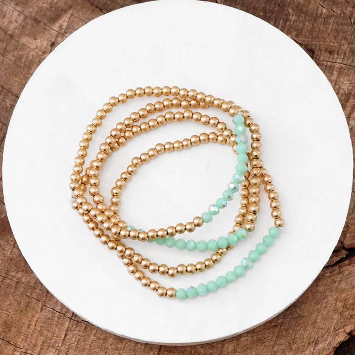 PennyLine inc - Wholesale Beaded Bracelet - Small Worn Gold tone and Glass beads bracelet stack of 4 bracelets5