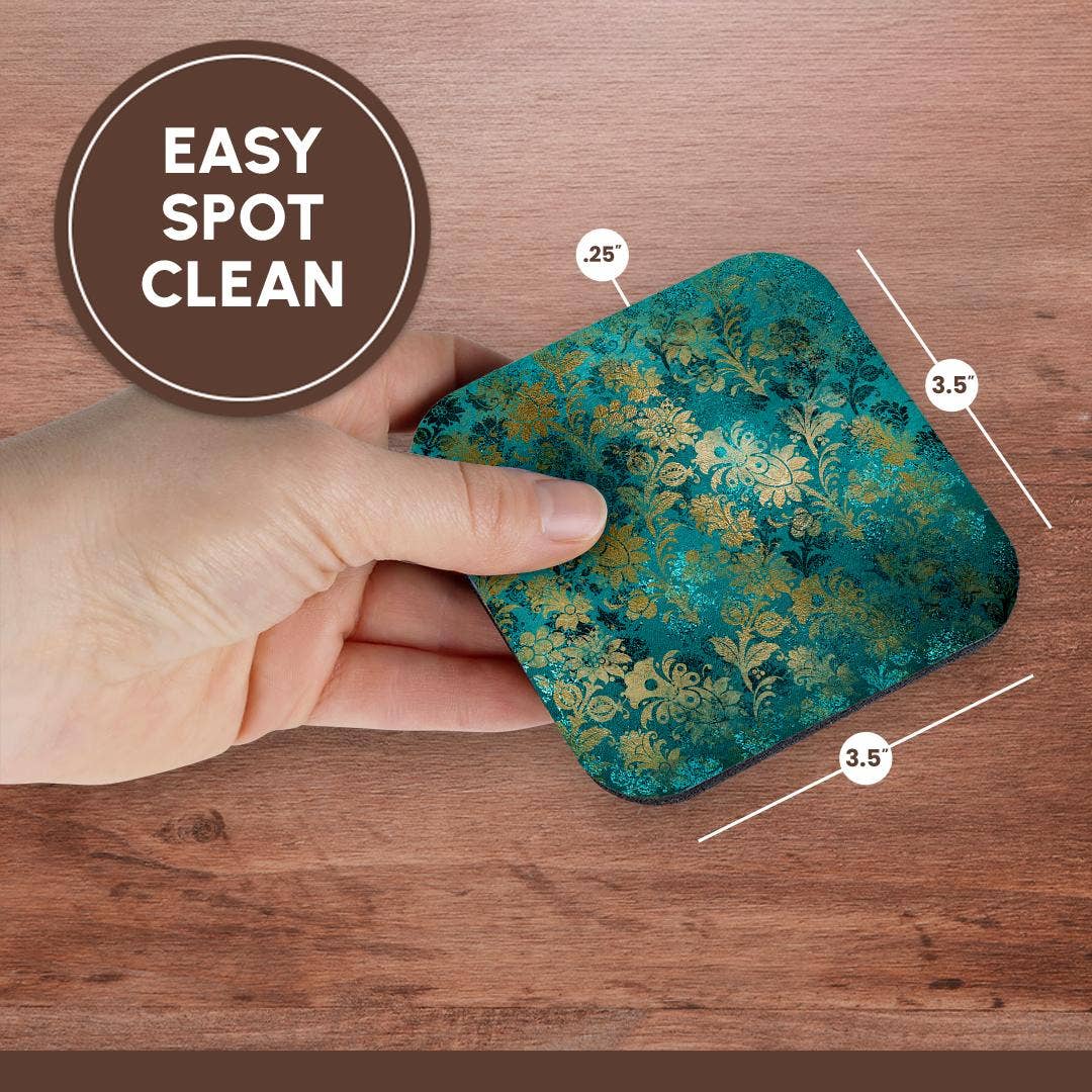 3dRose - Wholesale Coasters - 3dRose, Teal Green and Image Of Gold Art Nouveau Floral Pattern, Coaster13