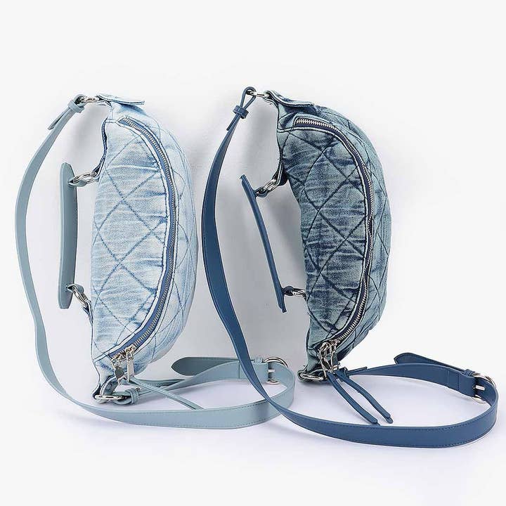 Bolsa transversal acolchoada em denim lavado por atacado de 3AM BY H&D ACCESSORIES