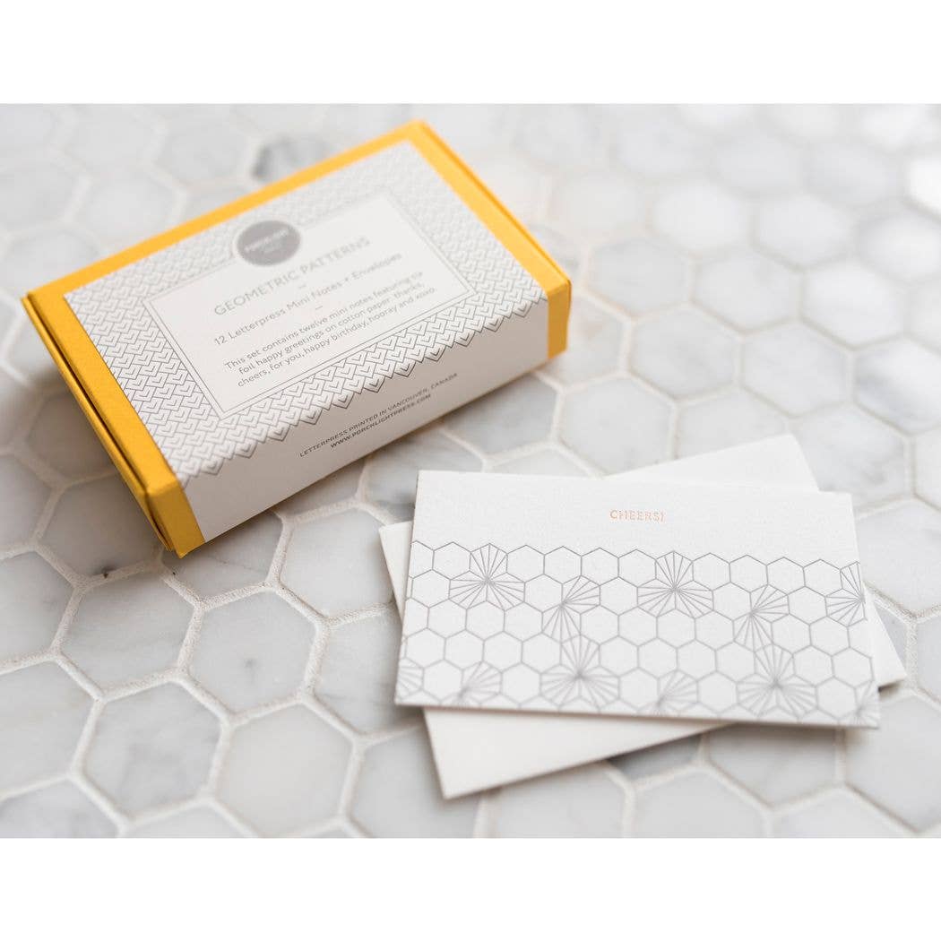 Porchlight Press Letterpress – wholesale Kontorsmateriel/Notecard Set – Geometrisk Mini Note - Box Set om 121