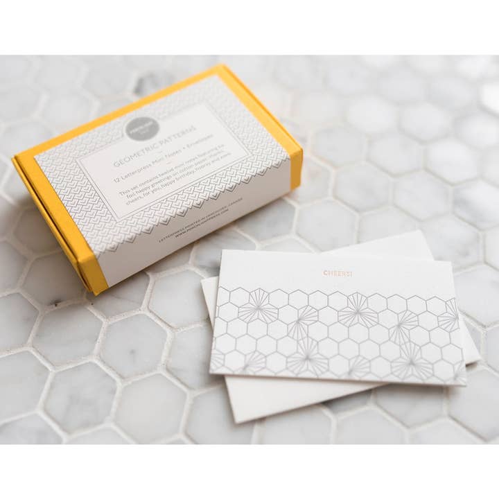 Porchlight Press Letterpress – wholesale Kontorsmateriel/Notecard Set – Geometrisk Mini Note - Box Set om 121